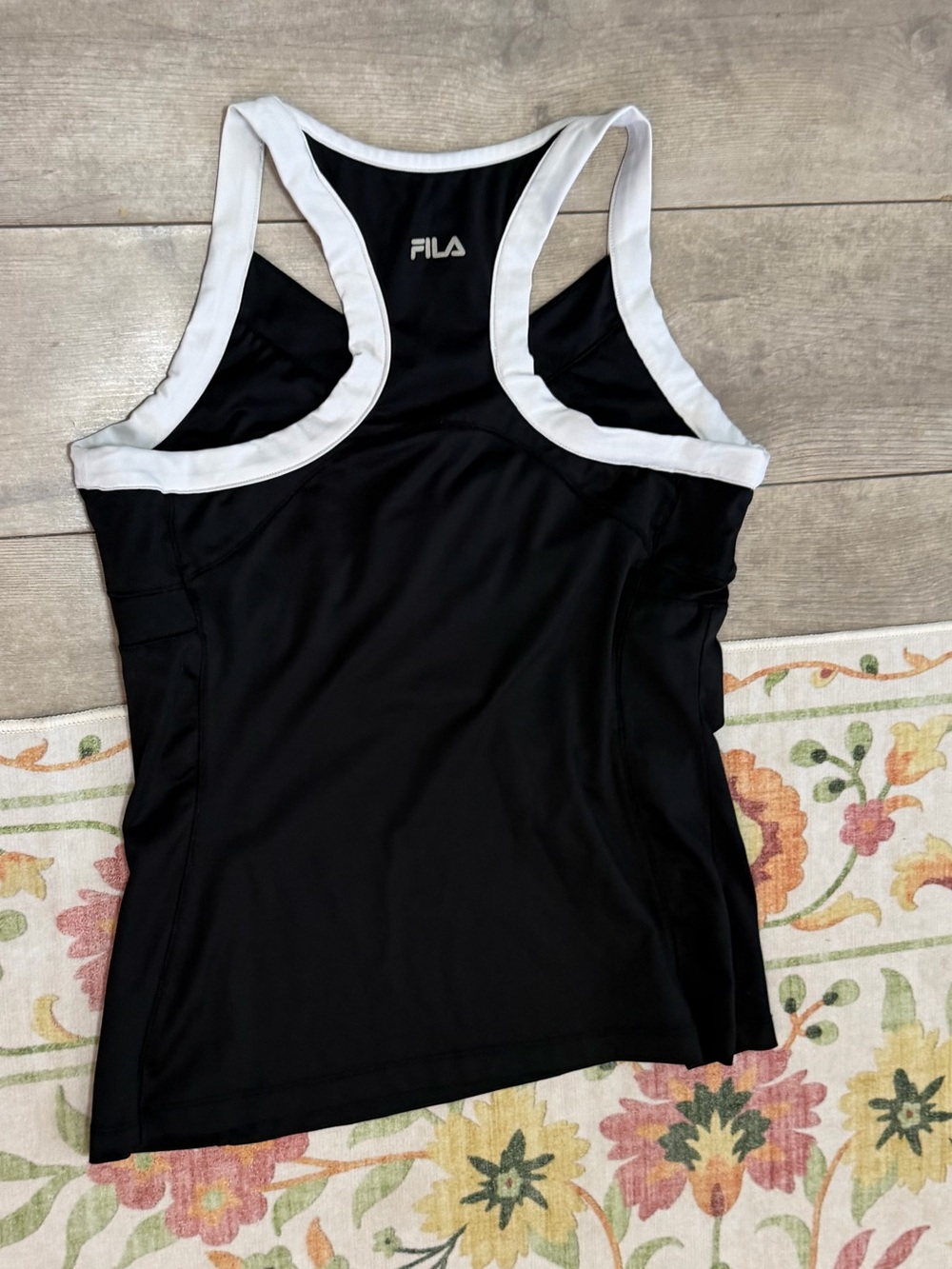 Y2K FILA Women's Black Racerback Tank with White Trim medium athletic vintage